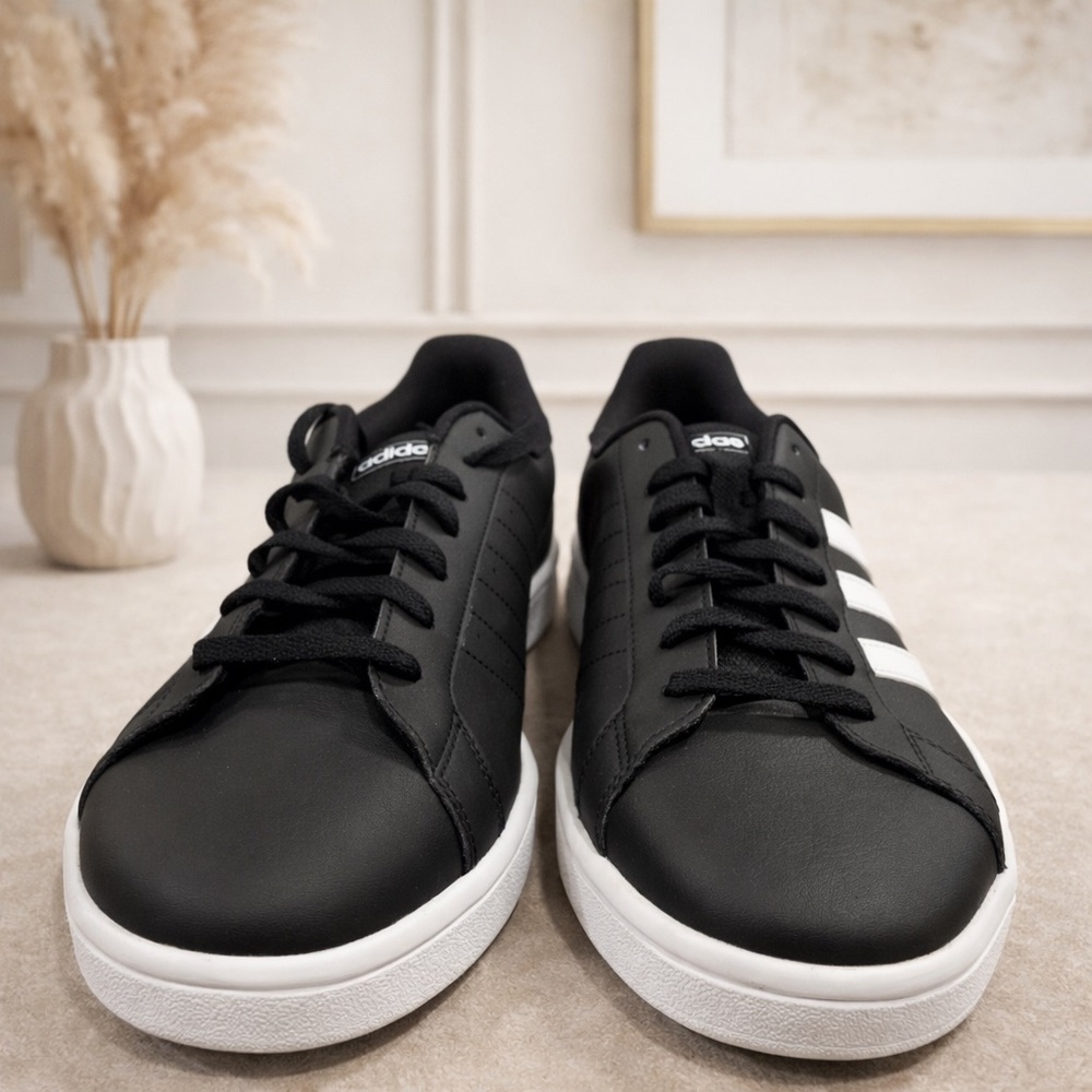 Adidas Grand Court Base Sneakers Black White Faux Leather Size 11 Men’s NWT - Picture 2 of 4
